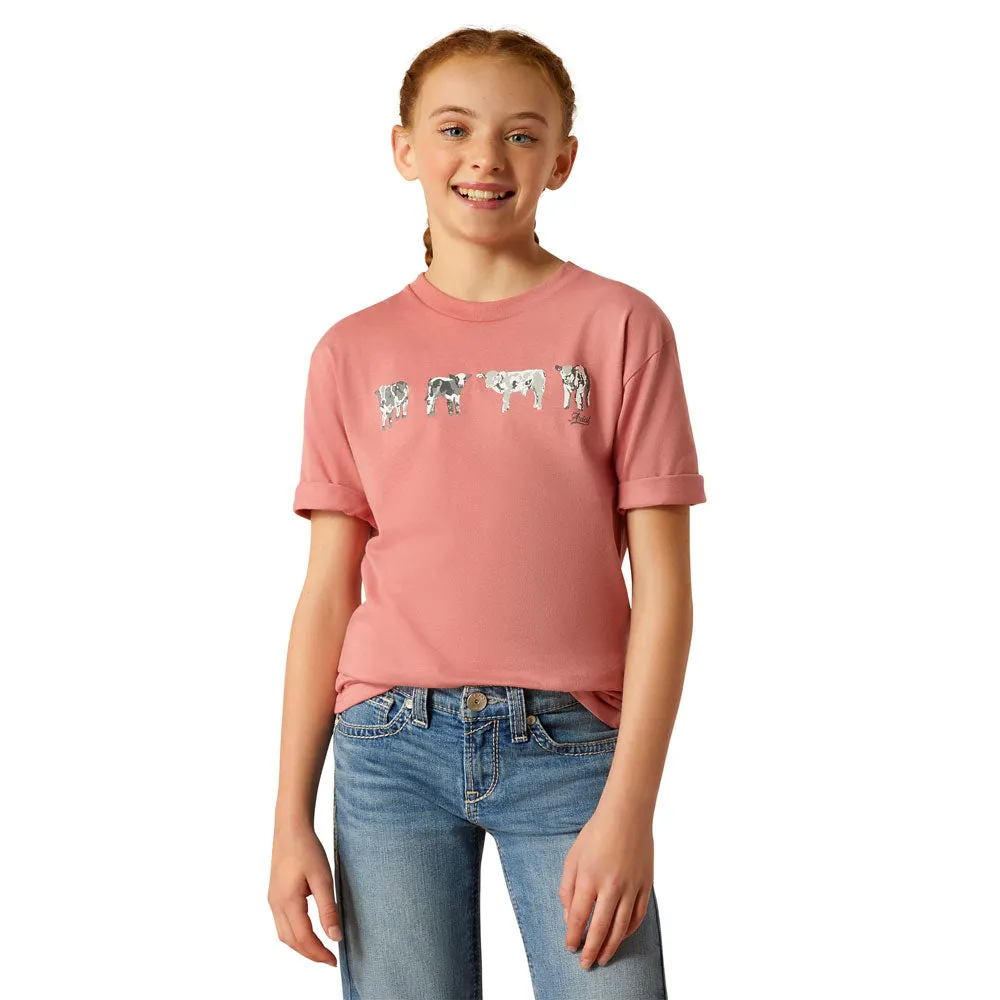 10052539 Ariat Girls' Ariat Mini Cow Squad T-Shirt - Dusty Rose