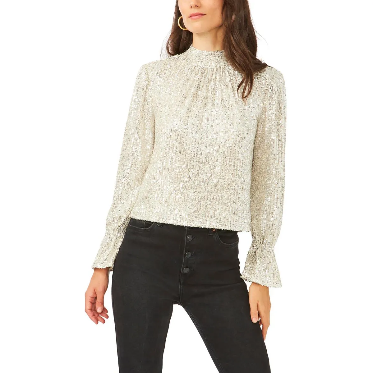 1.State Womens Mesh Sequined Pullover Top