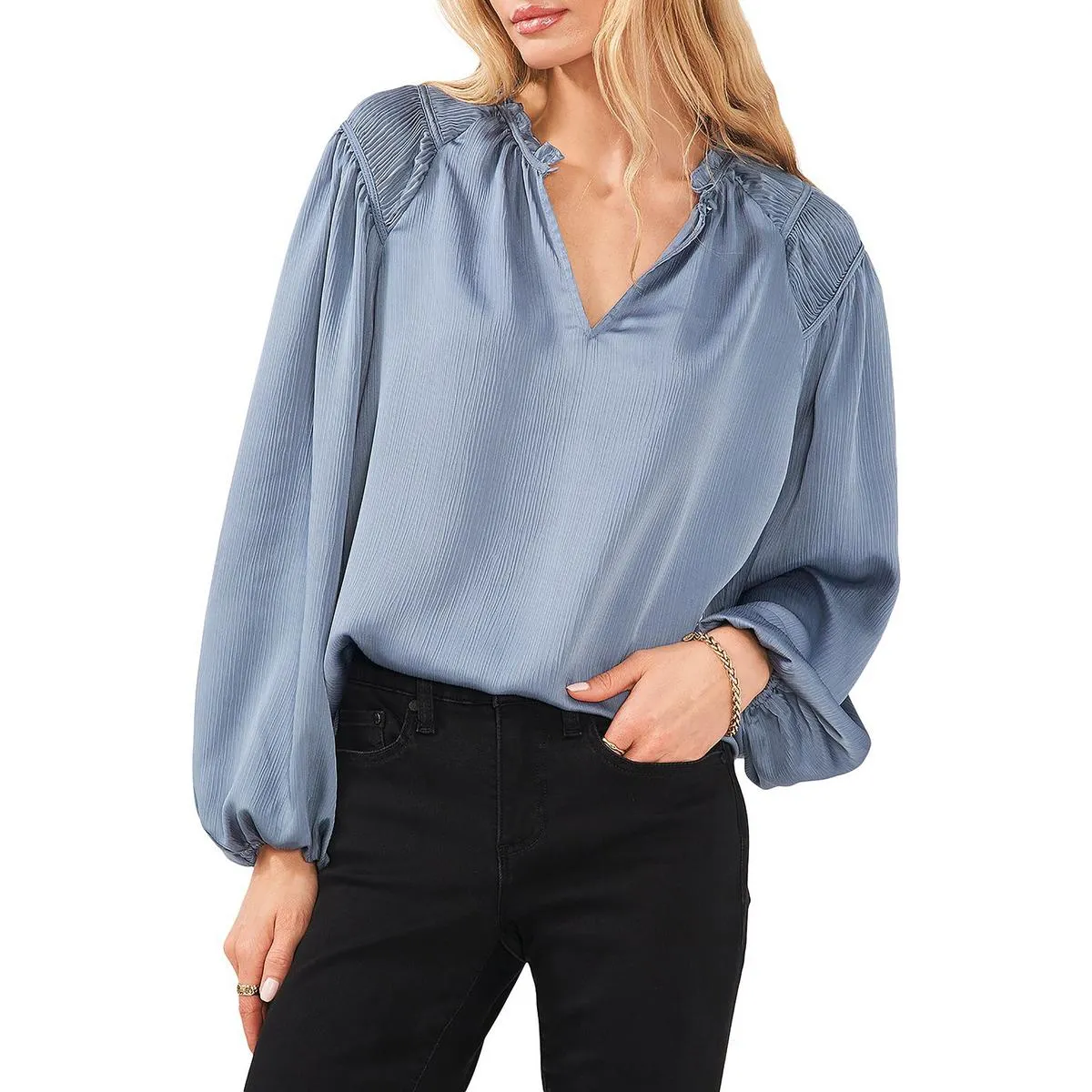 1.State Womens Satin Ruched Blouse