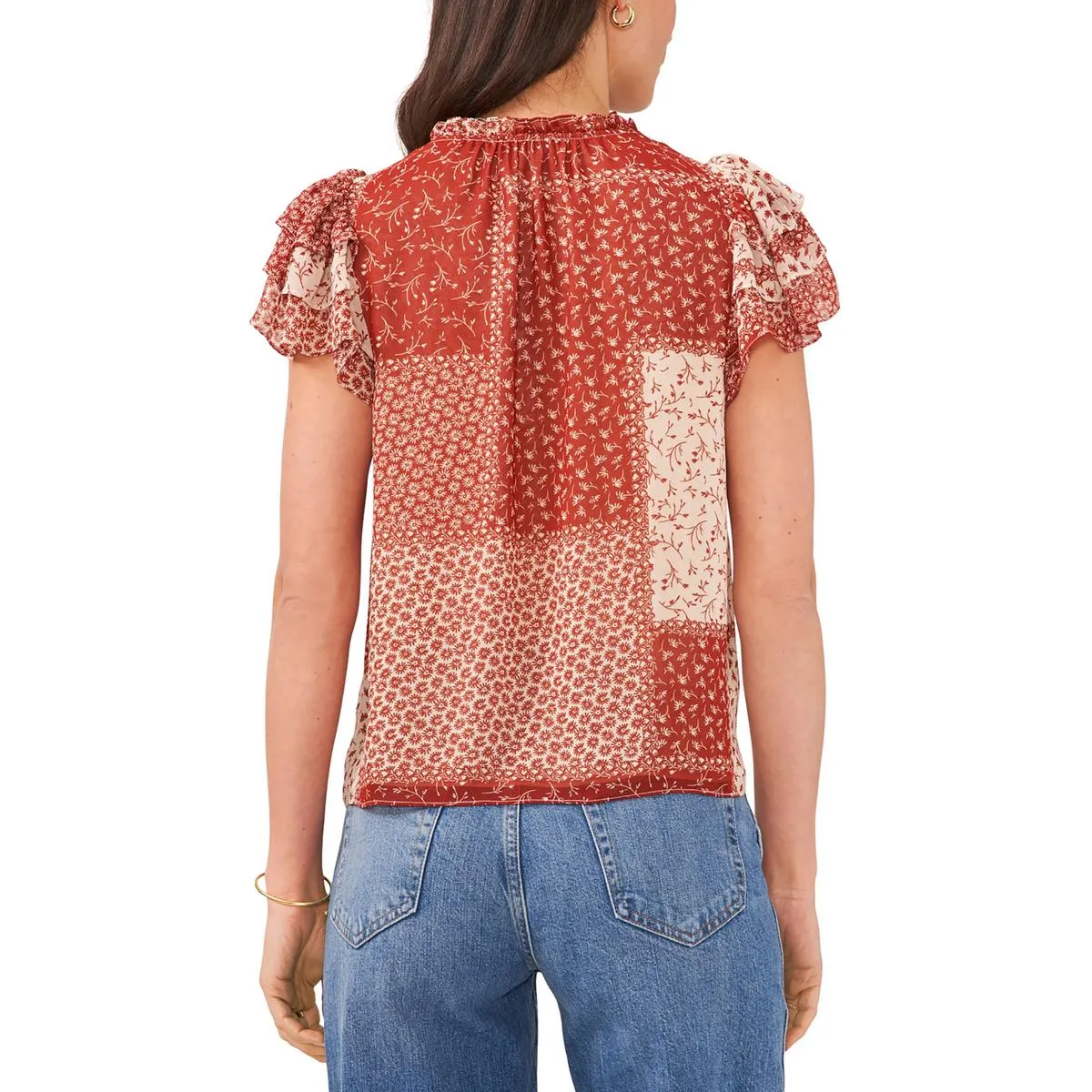 1.State Womens V-Neck Floral Print Blouse