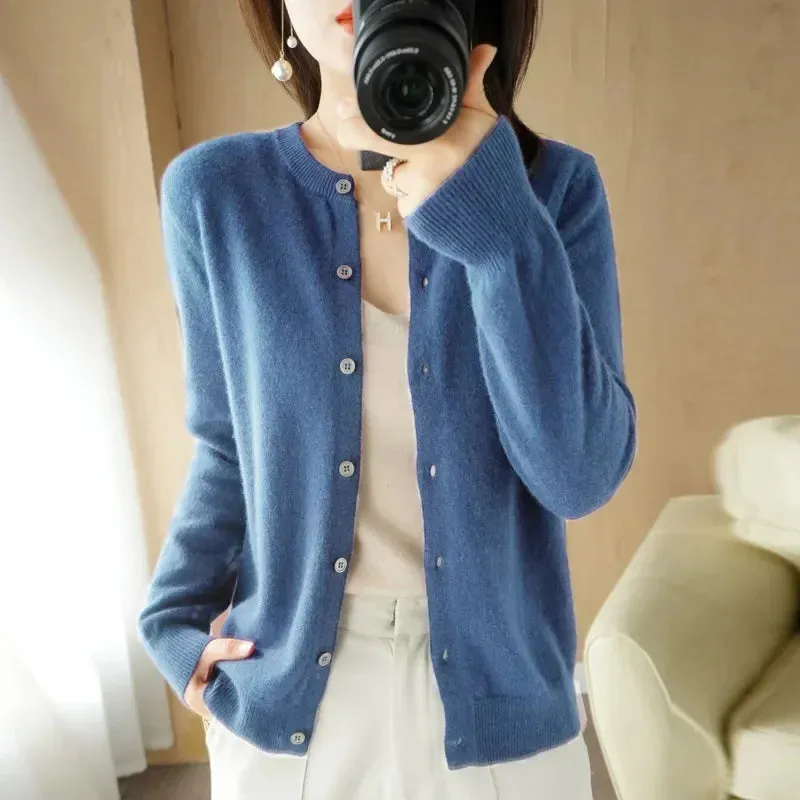 2024 Spring And Autumn New Female O-Neck Knitted Cardigan Short Coat Sweater Simple And Versatile Fashion Small Cardigan Outside