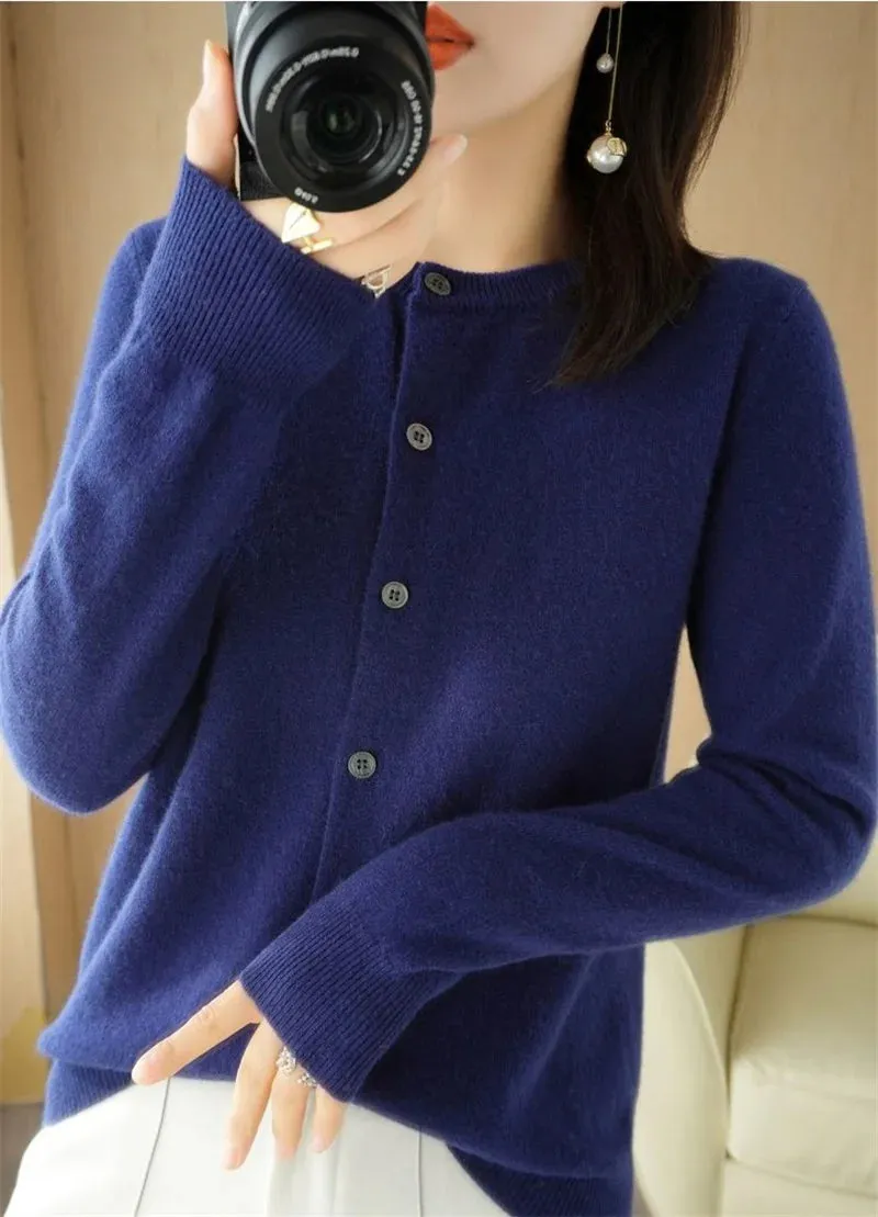 2024 Spring And Autumn New Female O-Neck Knitted Cardigan Short Coat Sweater Simple And Versatile Fashion Small Cardigan Outside