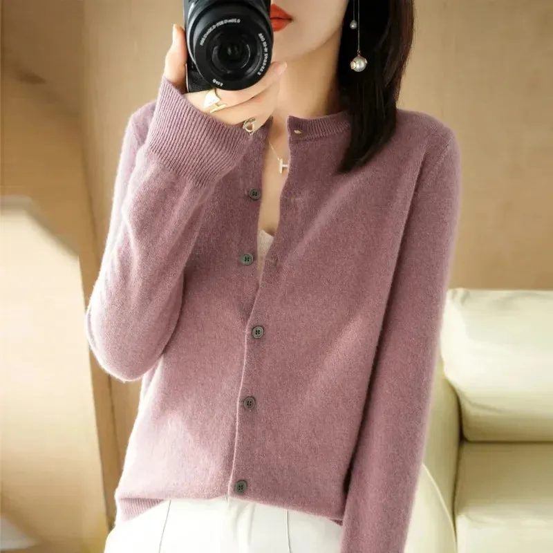 2024 Spring And Autumn New Female O-Neck Knitted Cardigan Short Coat Sweater Simple And Versatile Fashion Small Cardigan Outside