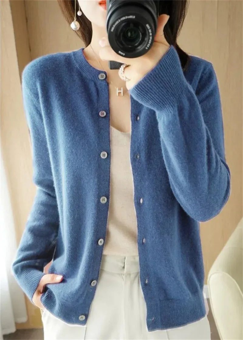 2024 Spring And Autumn New Female O-Neck Knitted Cardigan Short Coat Sweater Simple And Versatile Fashion Small Cardigan Outside