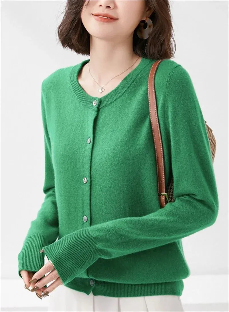 2024 Spring And Autumn New Female O-Neck Knitted Cardigan Short Coat Sweater Simple And Versatile Fashion Small Cardigan Outside