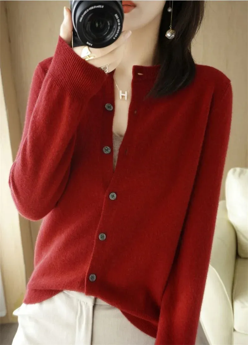 2024 Spring And Autumn New Female O-Neck Knitted Cardigan Short Coat Sweater Simple And Versatile Fashion Small Cardigan Outside