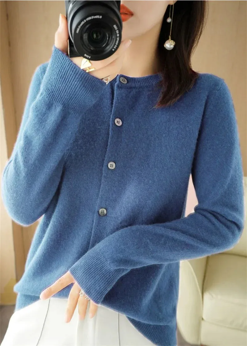 2024 Spring And Autumn New Female O-Neck Knitted Cardigan Short Coat Sweater Simple And Versatile Fashion Small Cardigan Outside