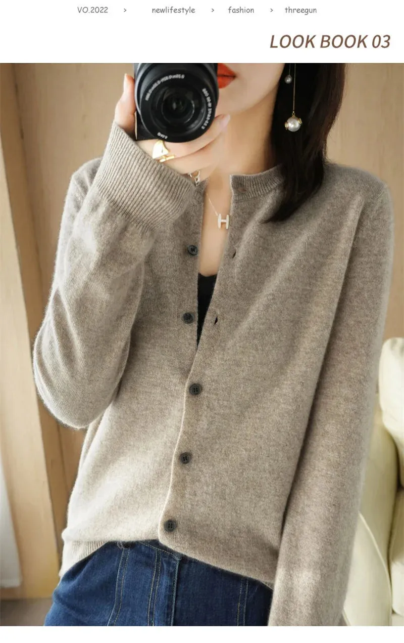 2024 Spring And Autumn New Female O-Neck Knitted Cardigan Short Coat Sweater Simple And Versatile Fashion Small Cardigan Outside