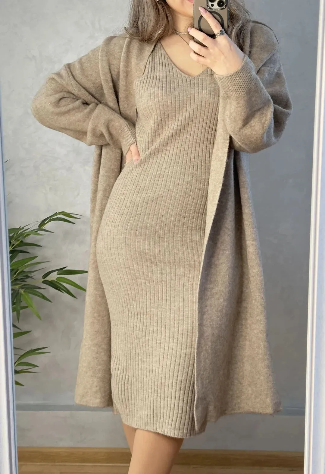 2024 Women Autumn V-Neck Long Cardigans Coat With Pullovers Two Pieces Suits Open Stitch Women Long Sweater Winter Cardigans