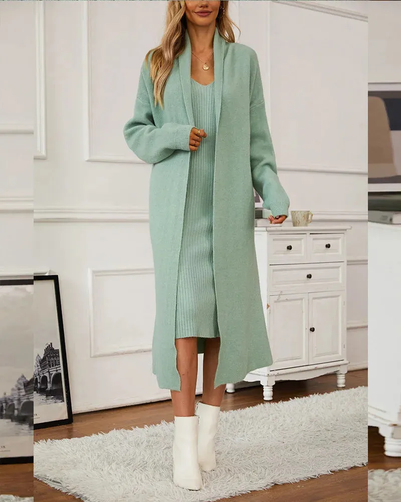 2024 Women Autumn V-Neck Long Cardigans Coat With Pullovers Two Pieces Suits Open Stitch Women Long Sweater Winter Cardigans