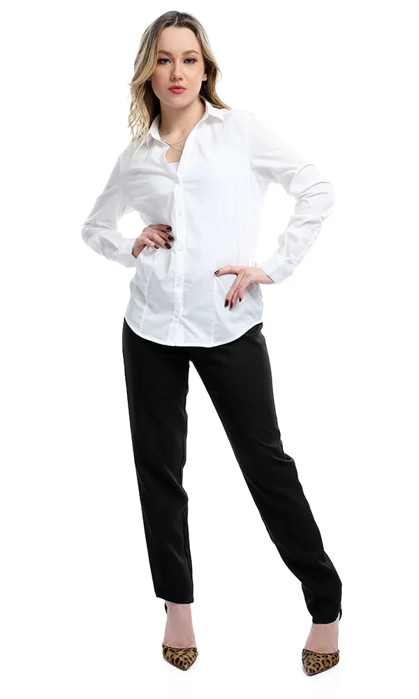 34156 Formal Solid White Long Sleeves Buttoned Basic Shirt