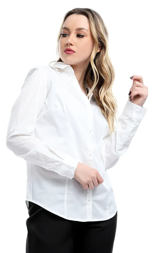 34156 Formal Solid White Long Sleeves Buttoned Basic Shirt