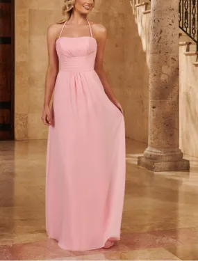 A-Line Bridesmaid Dress Straps / Spaghetti Strap / Strapless Sleeveless Pink Floor Length Chiffon / Shantung / Imitated Silk with Pleats / Draping / Ruching