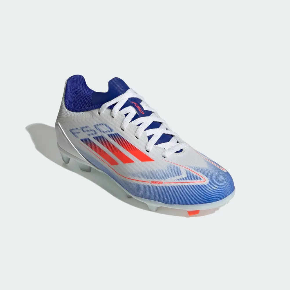 Adidas F50 League FG/MG Jnr Football Boots (White/Solar Red/Lucid Blue)