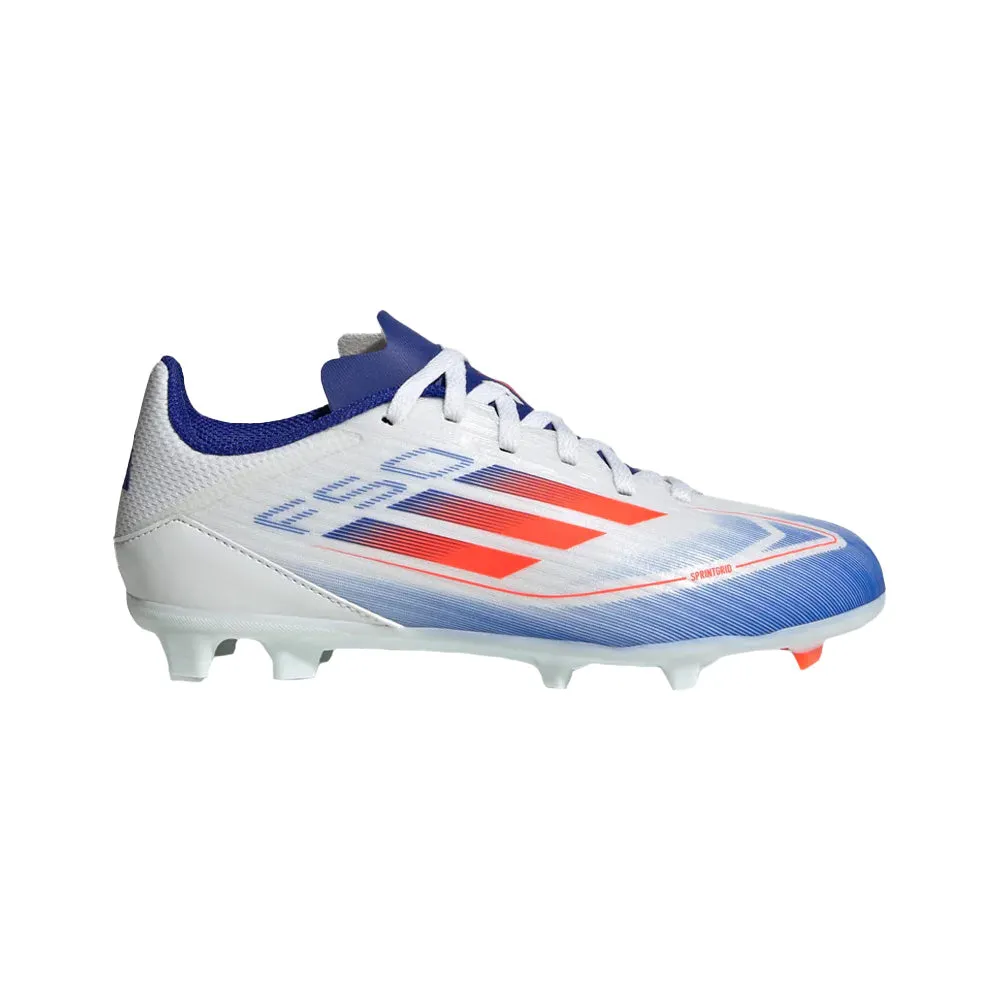 Adidas F50 League FG/MG Jnr Football Boots (White/Solar Red/Lucid Blue)