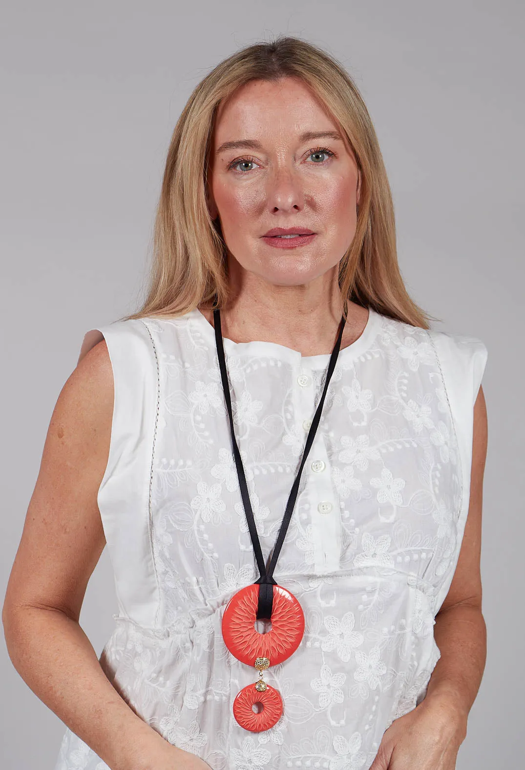 Adjustable Necklace with Ring Shaped Pendant in Coral