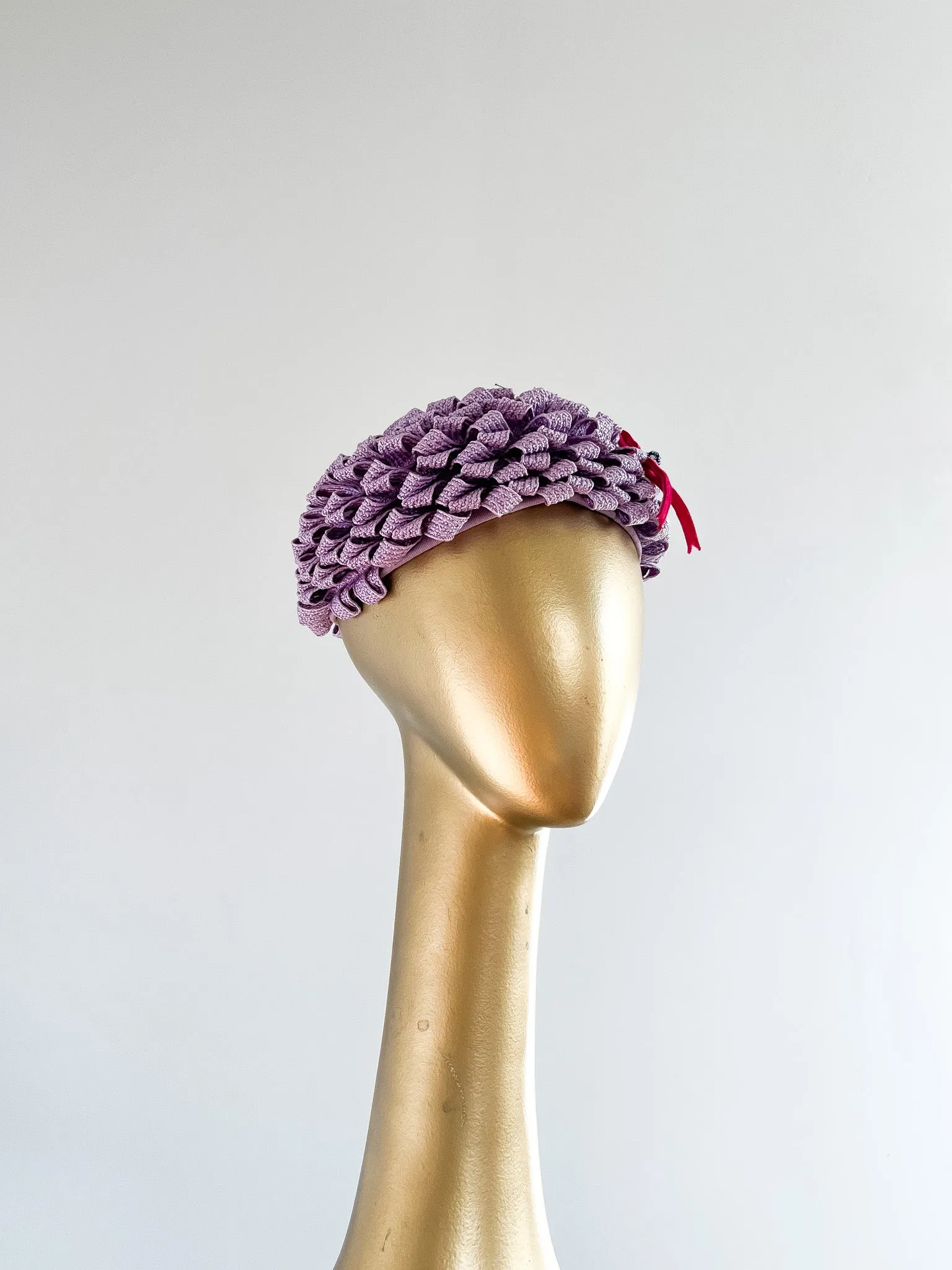 Adorable 1960's Lavender Ribbon Pillbox Hat By Coralie  / OS