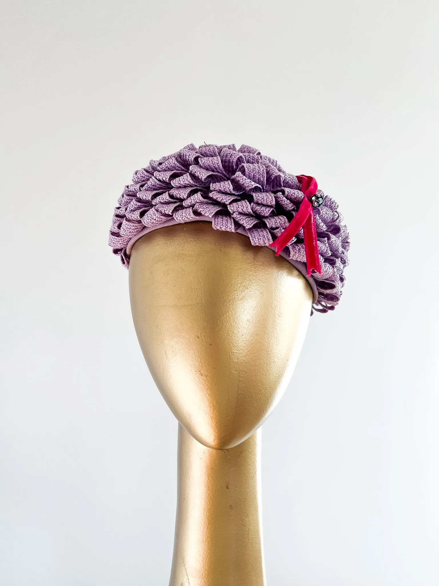 Adorable 1960's Lavender Ribbon Pillbox Hat By Coralie  / OS