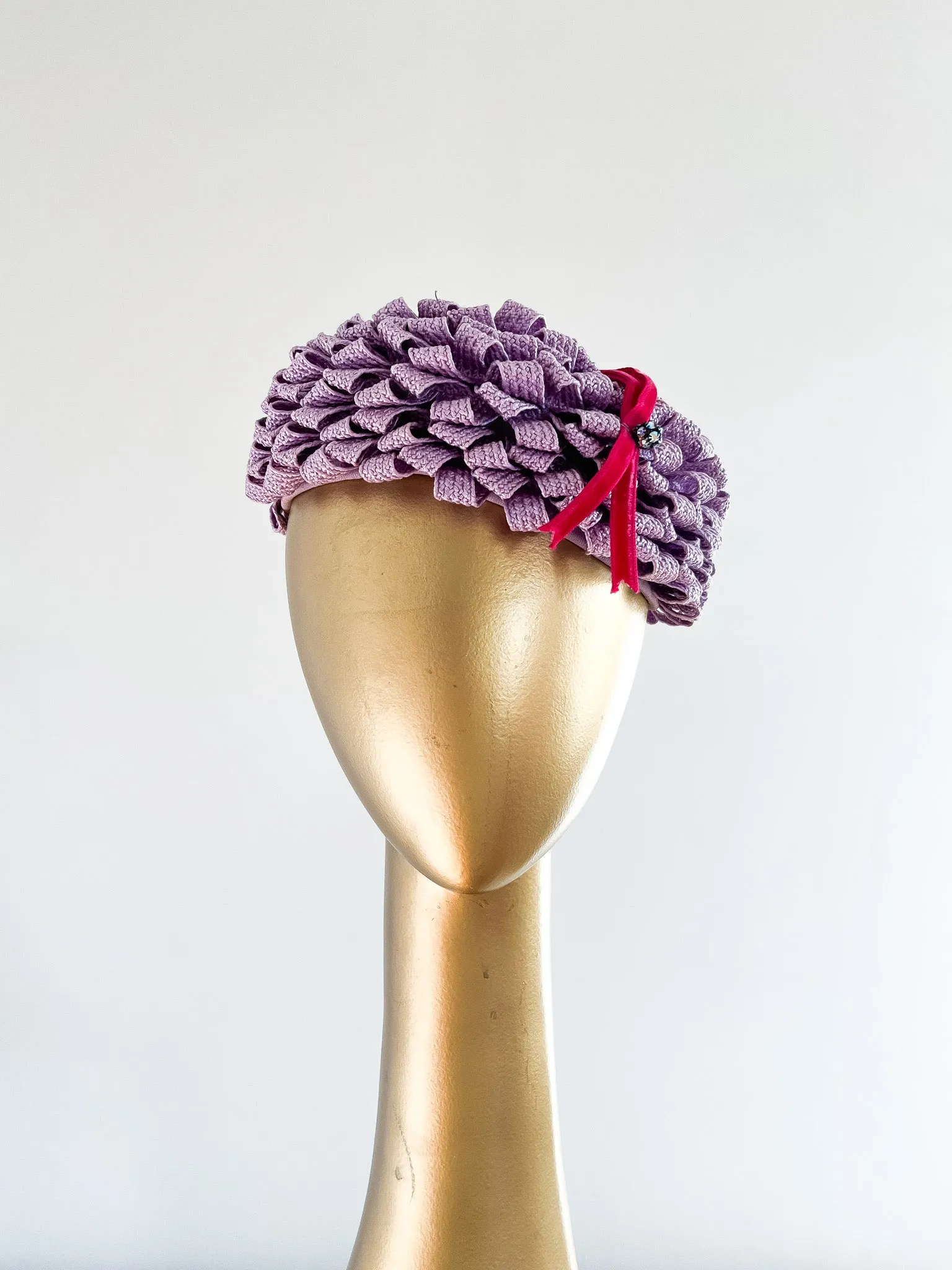 Adorable 1960's Lavender Ribbon Pillbox Hat By Coralie  / OS