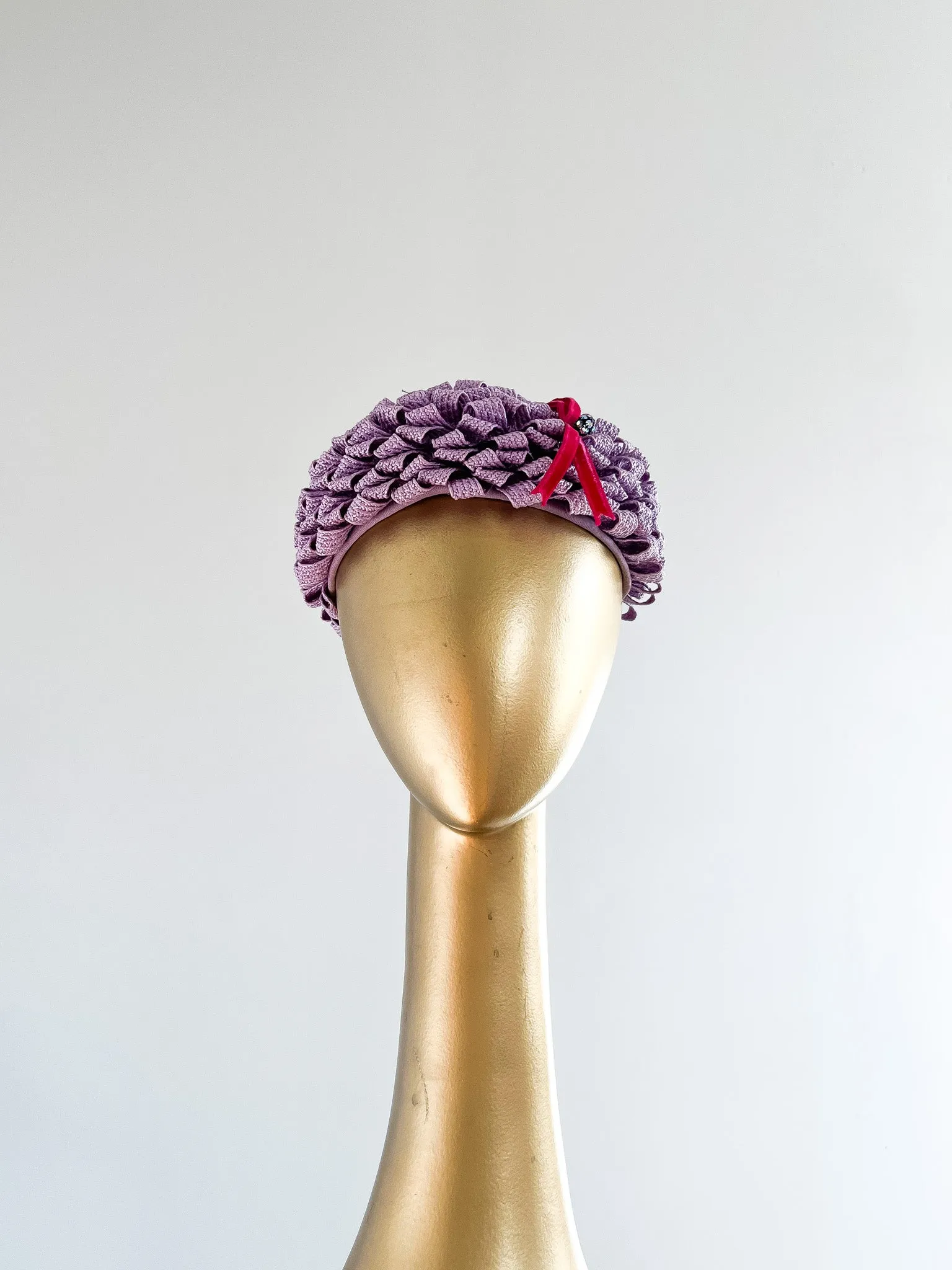 Adorable 1960's Lavender Ribbon Pillbox Hat By Coralie  / OS