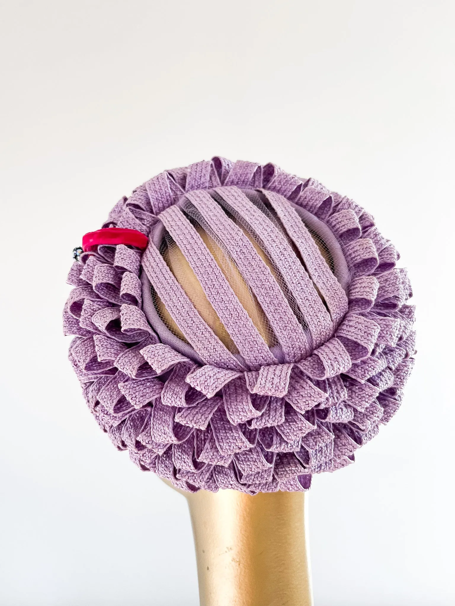 Adorable 1960's Lavender Ribbon Pillbox Hat By Coralie  / OS