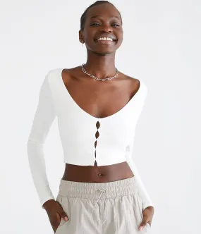 Aeropostale Womens' Long Sleeve Peekaboo Cutout Cropped Top - White - Size XXL - Cotton - Teen Fashion & Clothing Cream