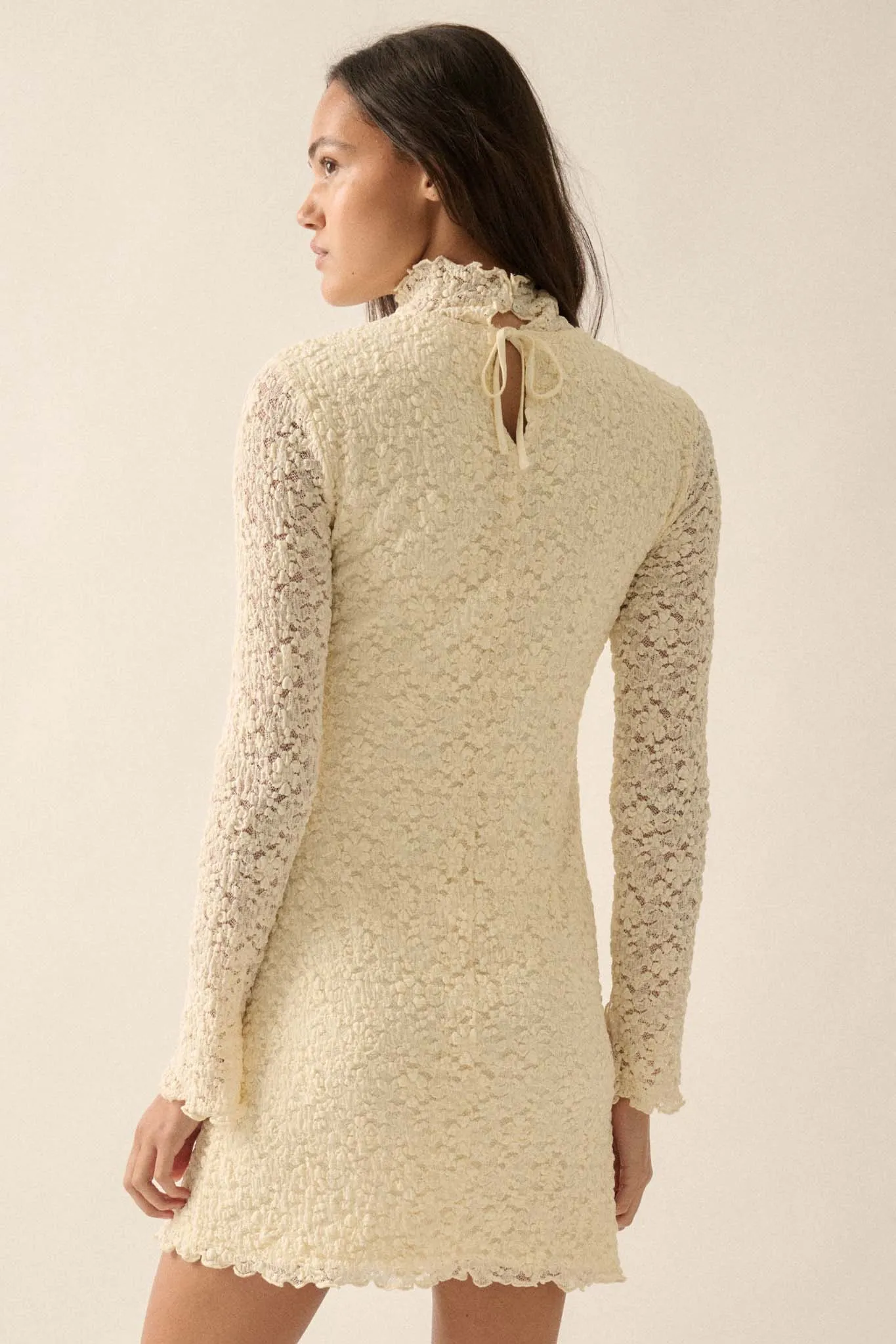 Afternoon Angel Floral Lace Mock-Neck Mini Dress