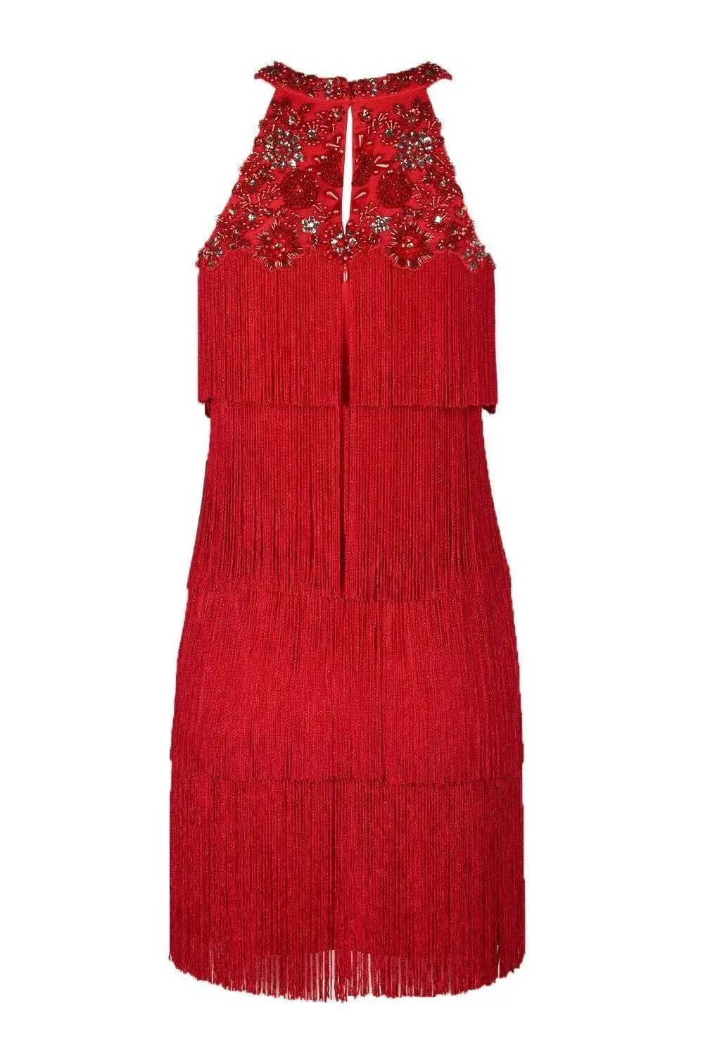 Aidan Mattox - MD1E202713 Embellished Halter Tiered Tassel Dress