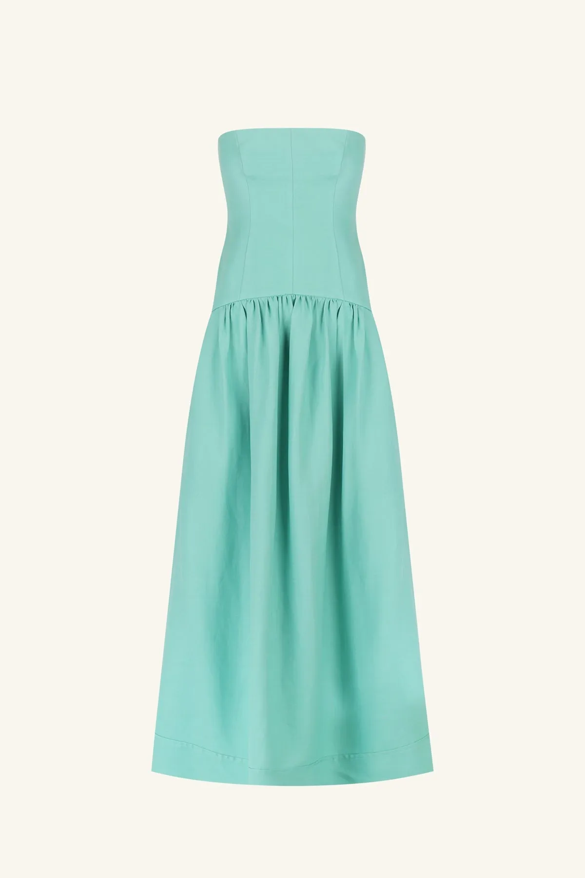 ALEC LINEN STRAPLESS PANELLED MAXI DRESS - POOL BLUE