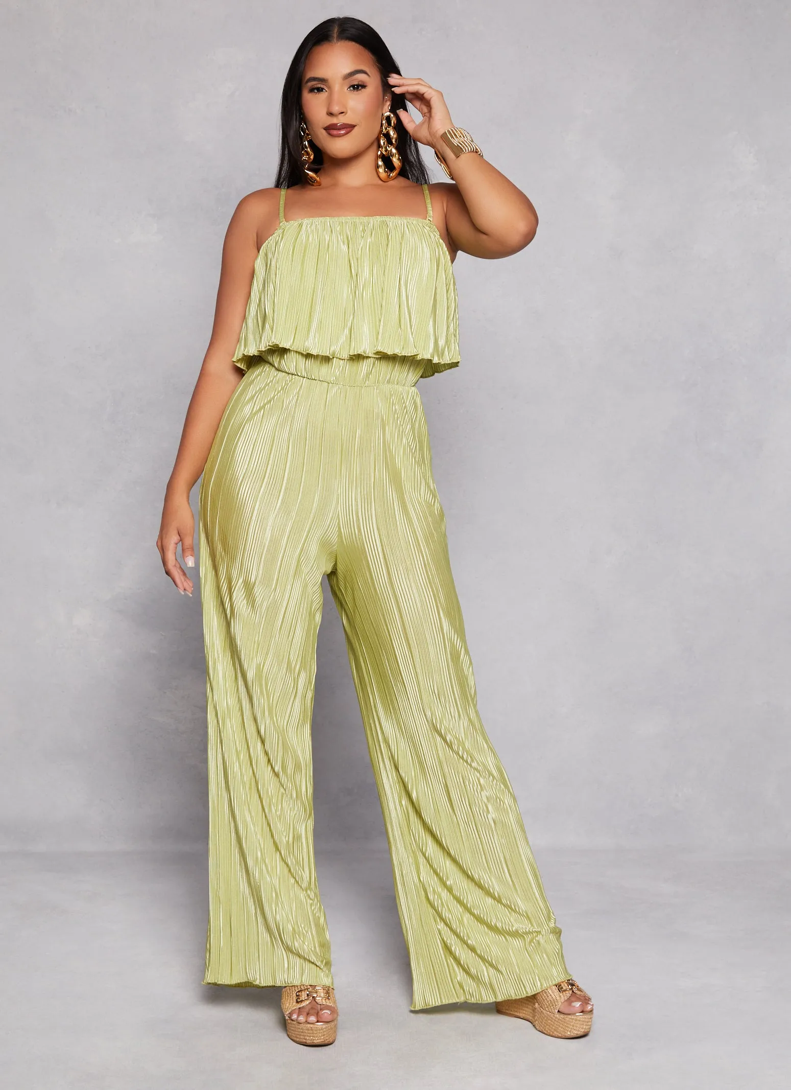 Almost Famous Plisse Flounce Jumpsuit