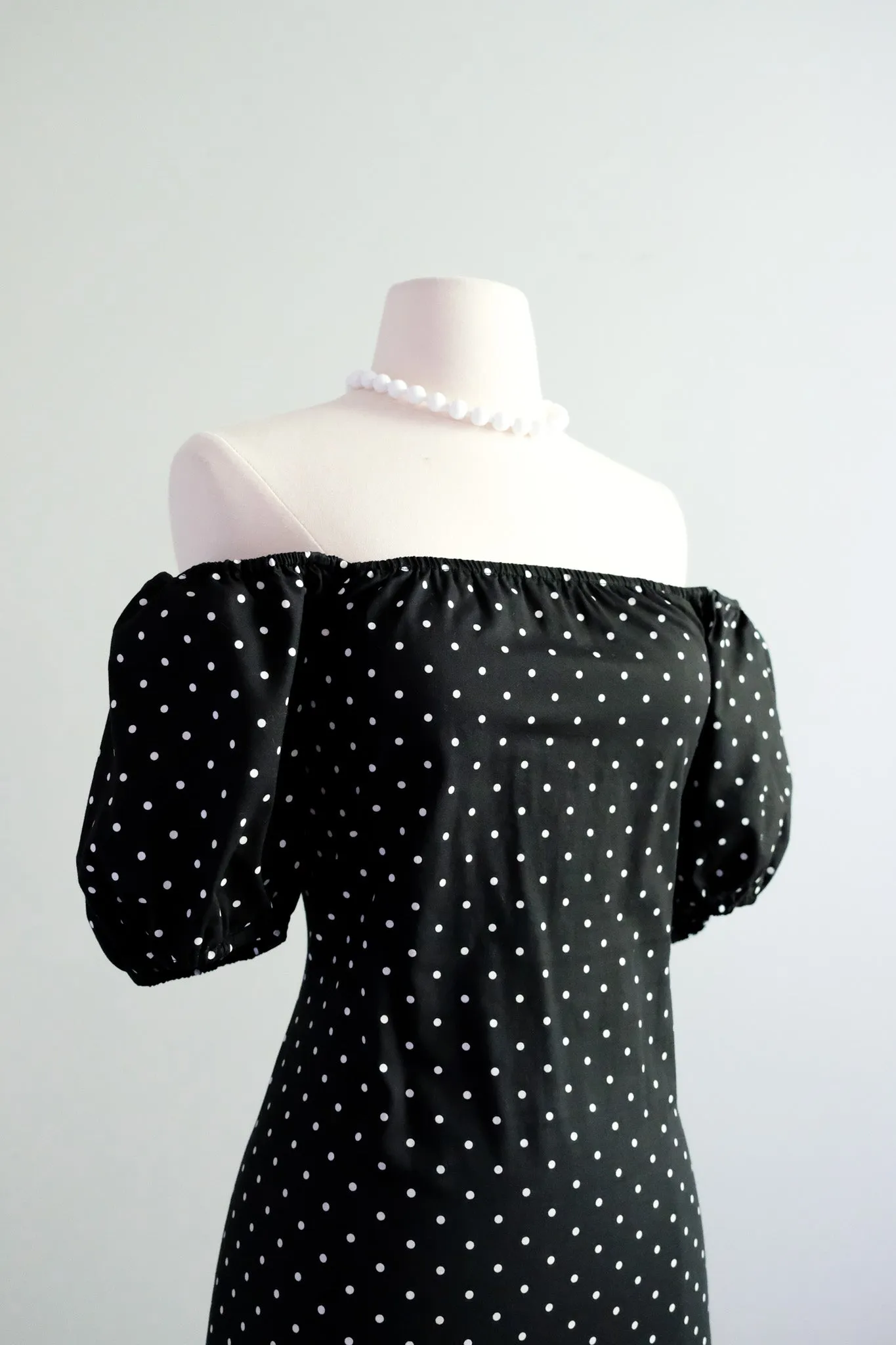 Amazing Early 1980's Black & White Polka Dot Dress by Fred Lansac / Sz M