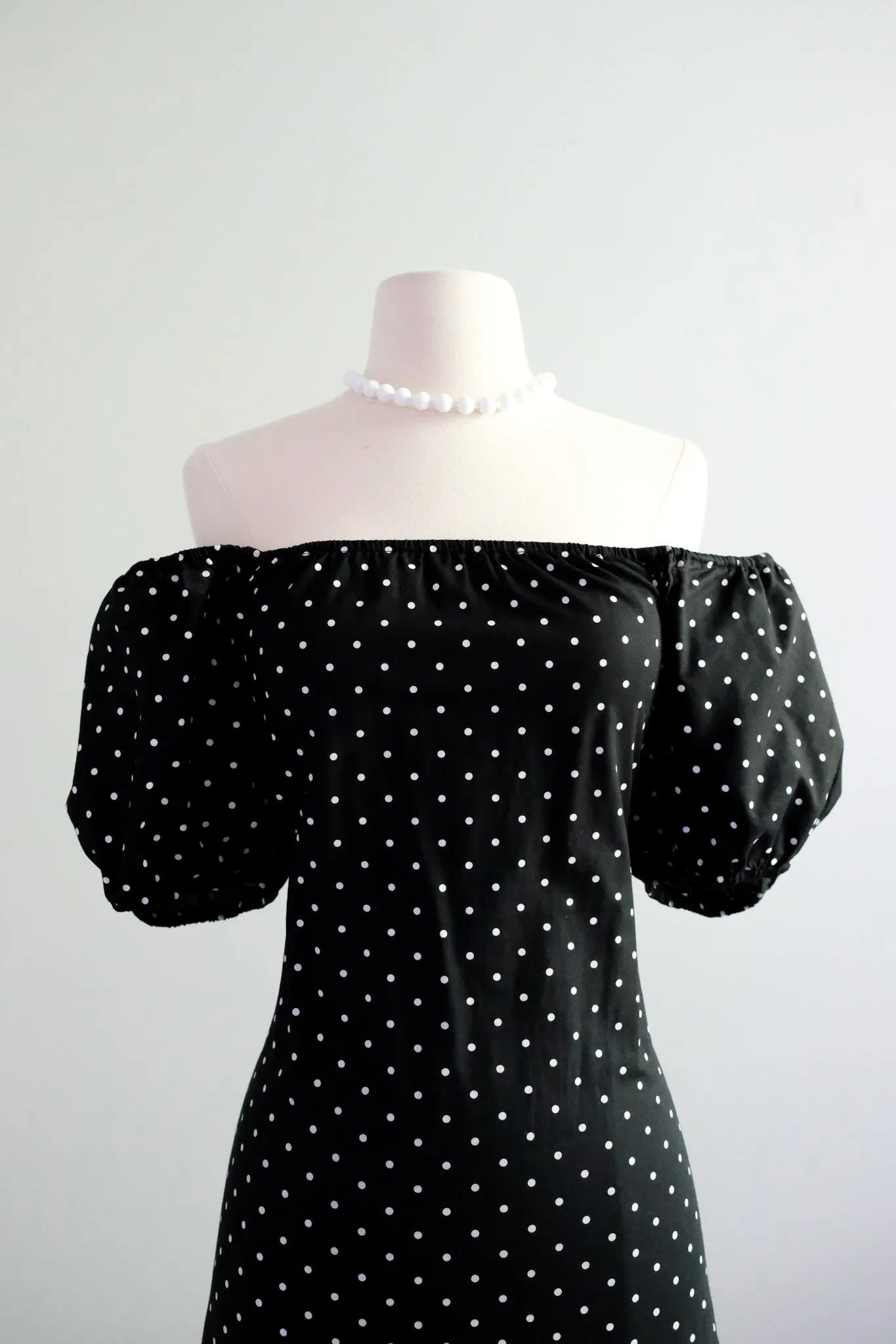 Amazing Early 1980's Black & White Polka Dot Dress by Fred Lansac / Sz M