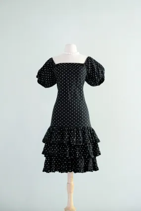 Amazing Early 1980's Black & White Polka Dot Dress by Fred Lansac / Sz M