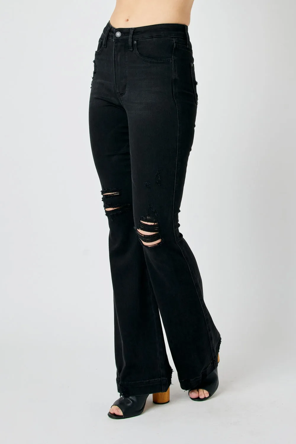 Amy High Rise Tummy Control Distressed Black Jeans - PLUS