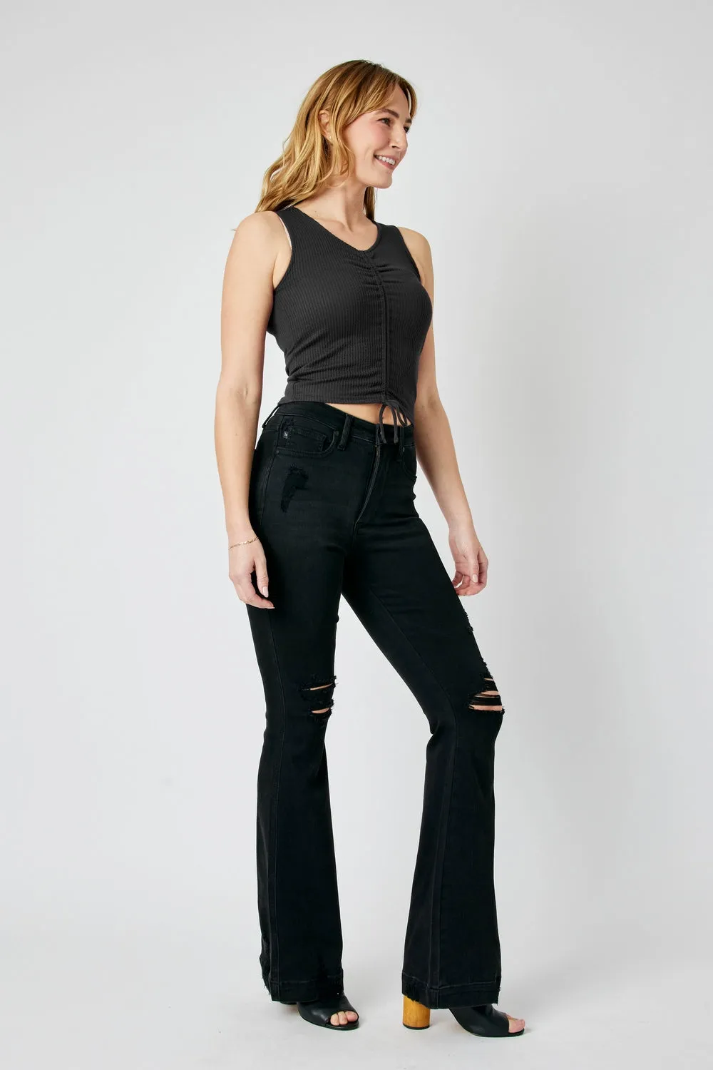 Amy High Rise Tummy Control Distressed Black Jeans - PLUS