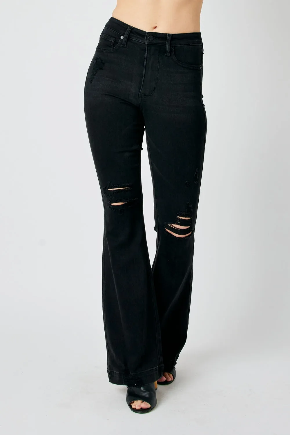 Amy High Rise Tummy Control Distressed Black Jeans - PLUS