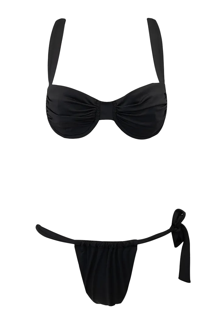 Anna Black Ruched Low Rise Bikini