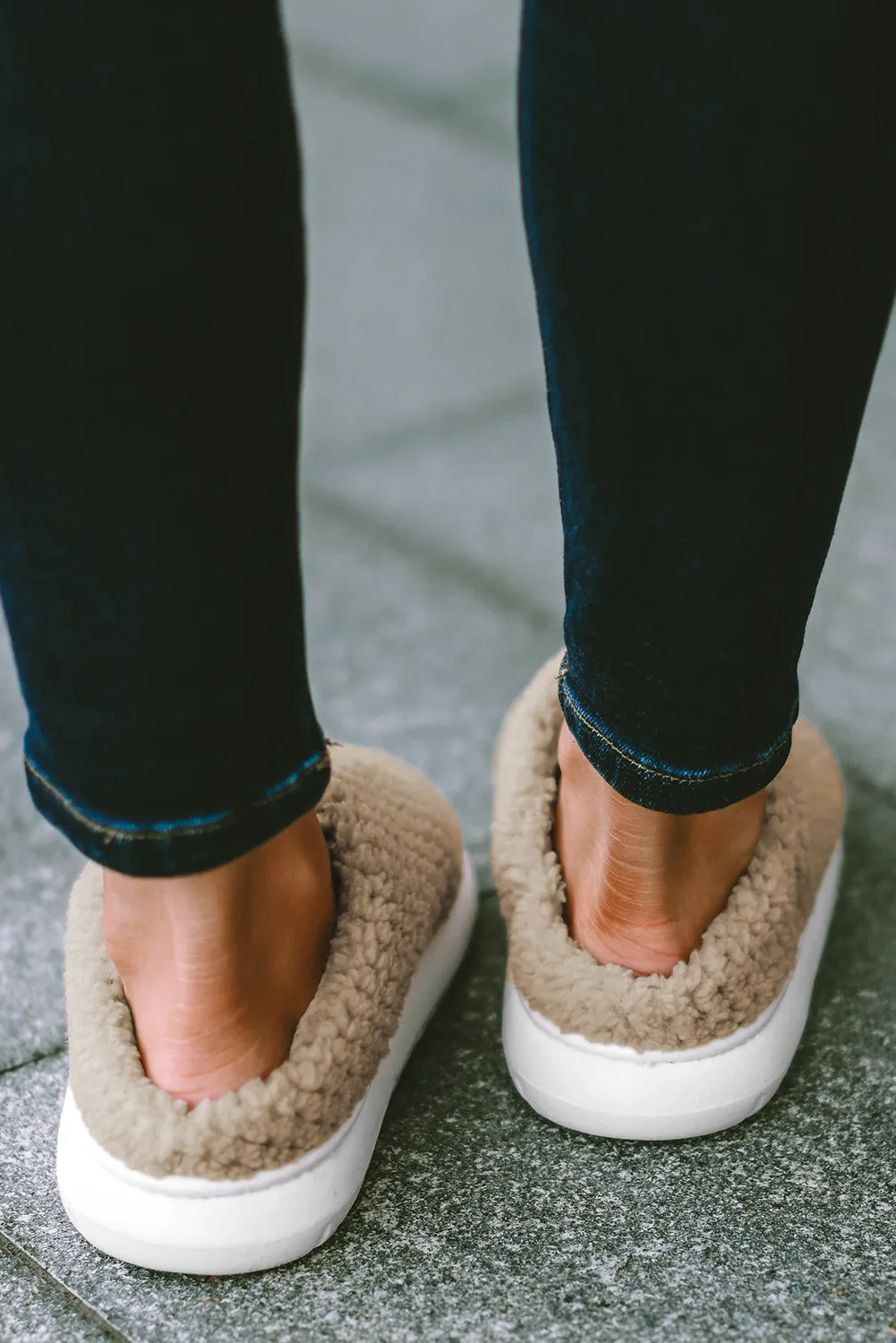 Apricot Plain Casual Knit Winter Slippers