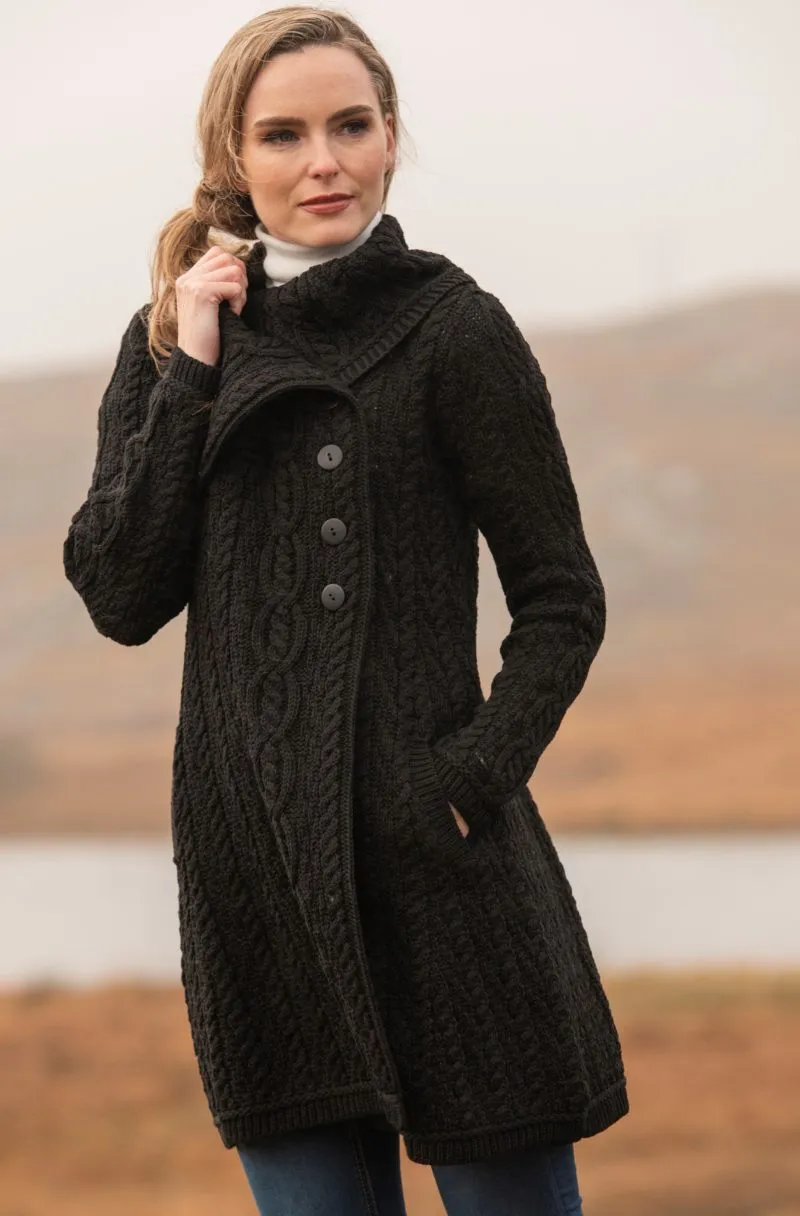 Aran Crafts Chunky Collar Coat | Black