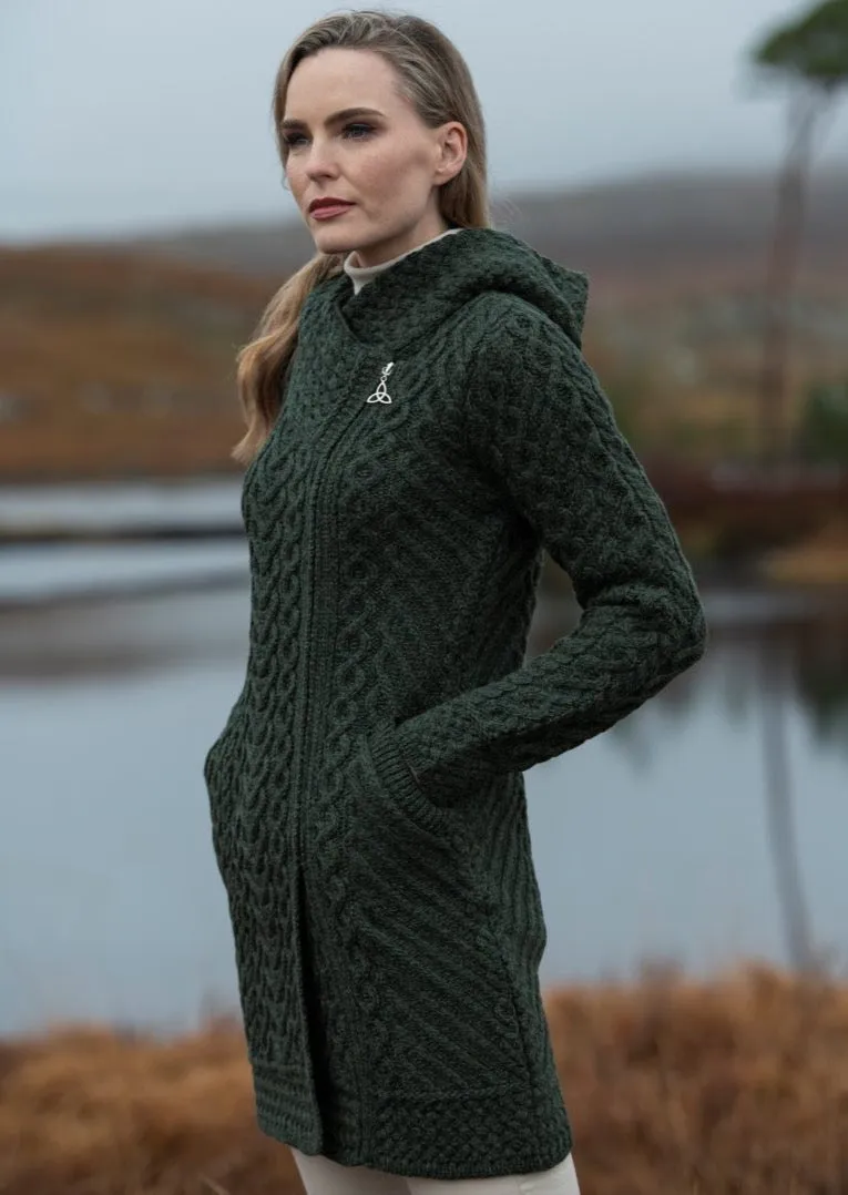 Aran Crafts Heart Design Hooded Coat | Green