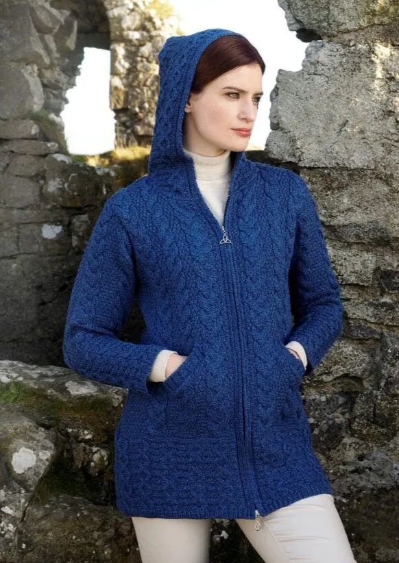 Aran Galway Cardigan With Celtic Knot Zipper | Blue