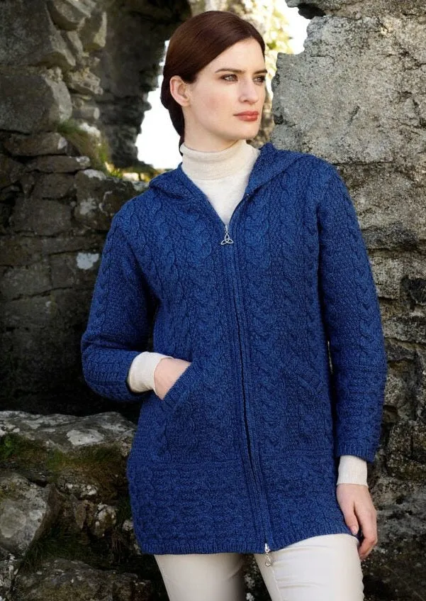 Aran Galway Cardigan With Celtic Knot Zipper | Blue