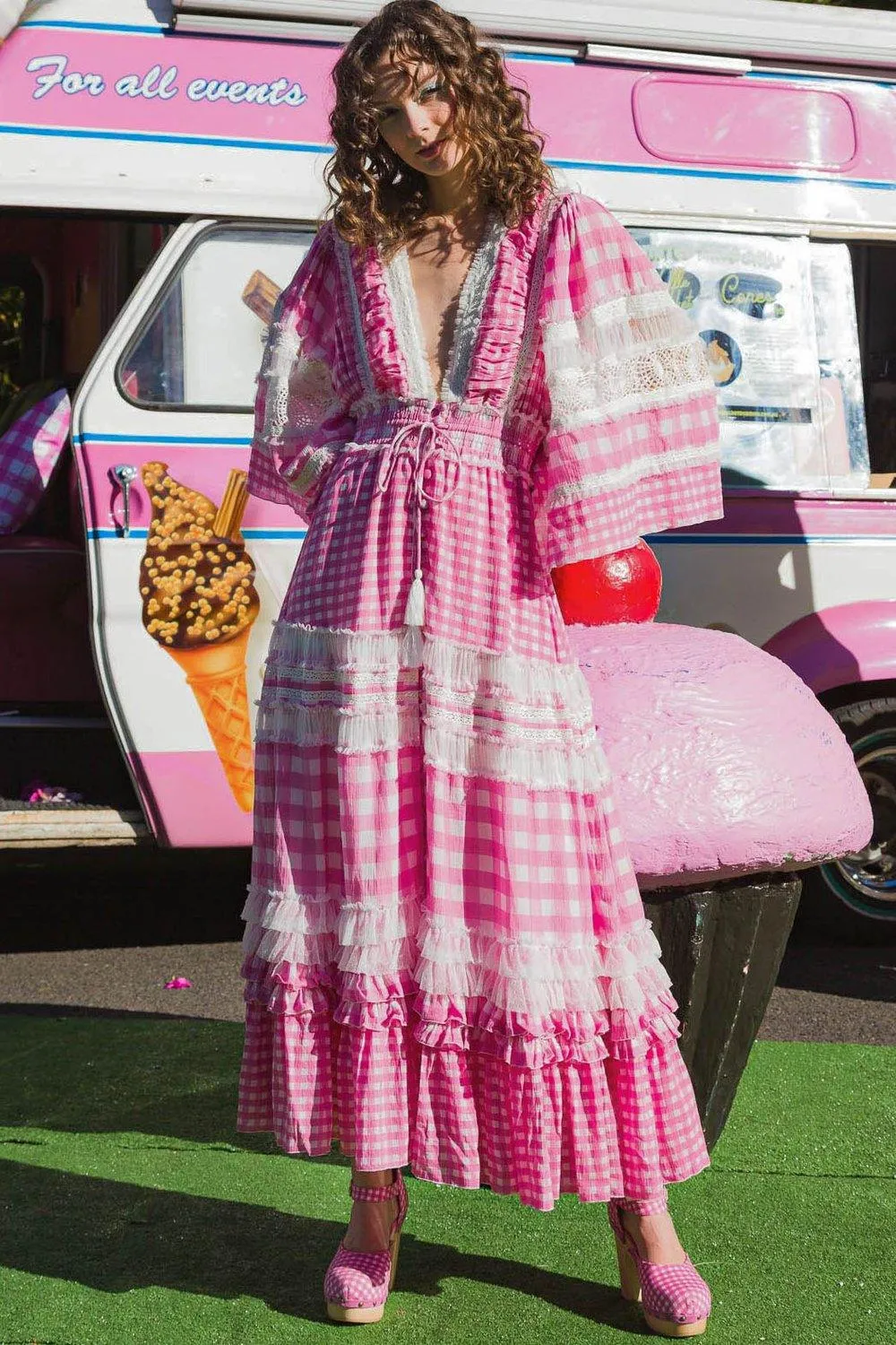 Aurora Maxi DRESS/DUSTER - Charm your way in Pink Gingham