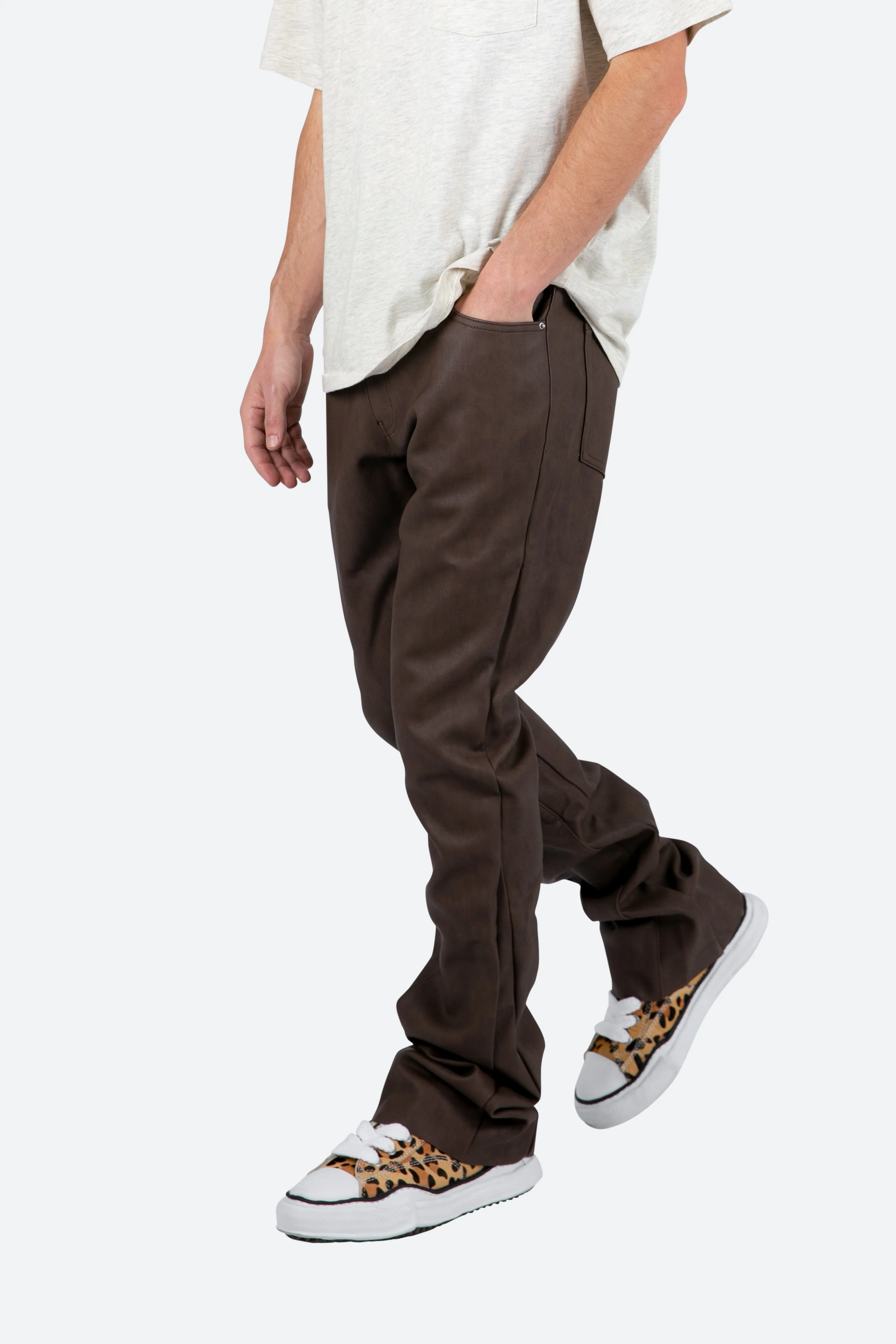 B460 Leather Flare Pants - Brown