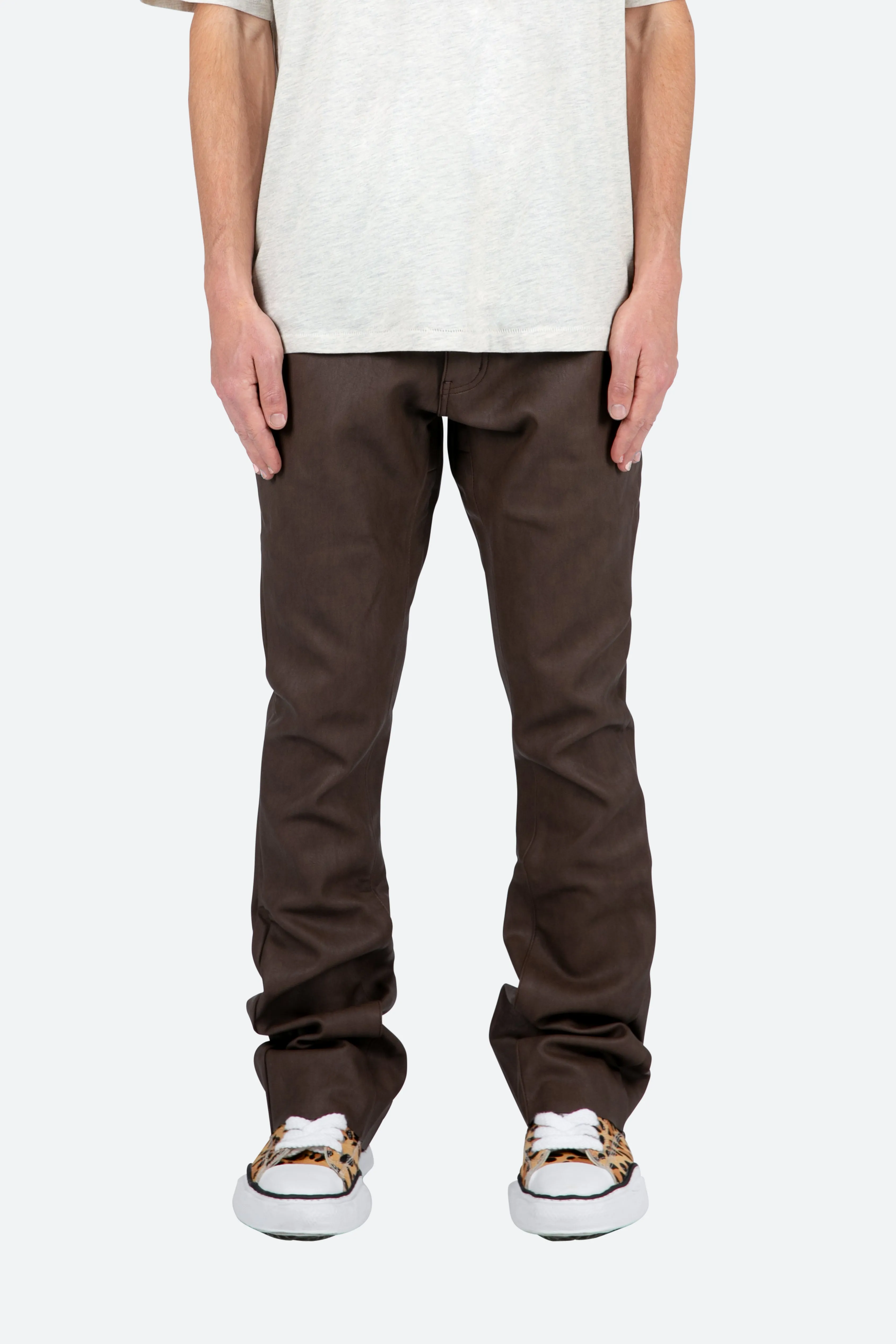 B460 Leather Flare Pants - Brown