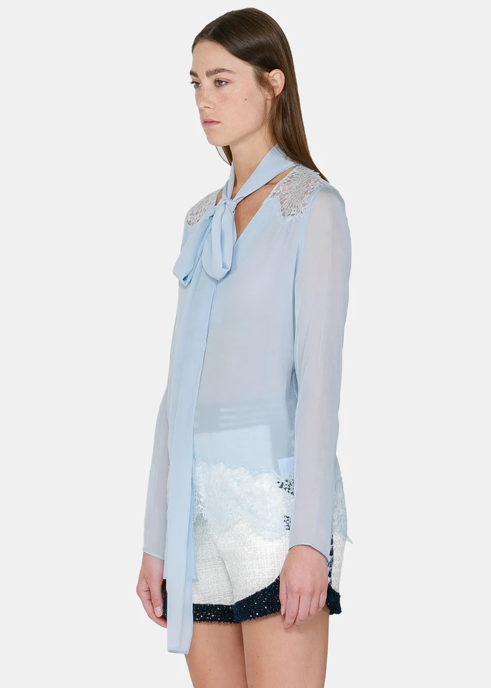 Baby Blue Silk & Lace Blouse