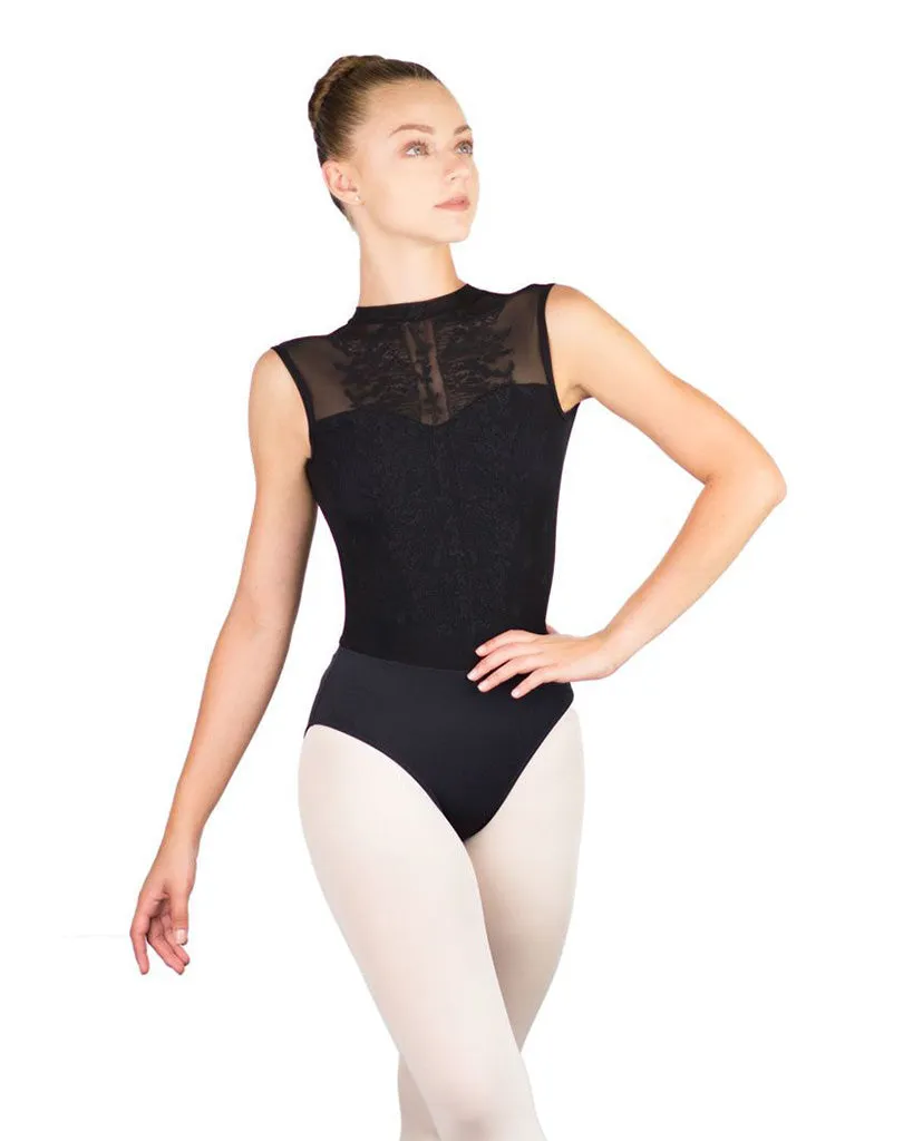 Ballet Rosa Harper High Neck Mesh Open Back Sleeveless Leotard - Womens