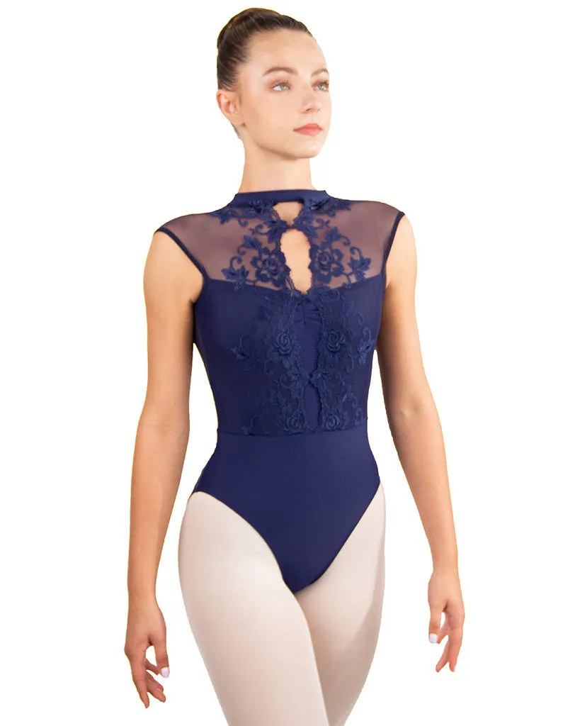 Ballet Rosa Mirielle High Neck Lace Front Open Back Sleeveless Leotard - Womens