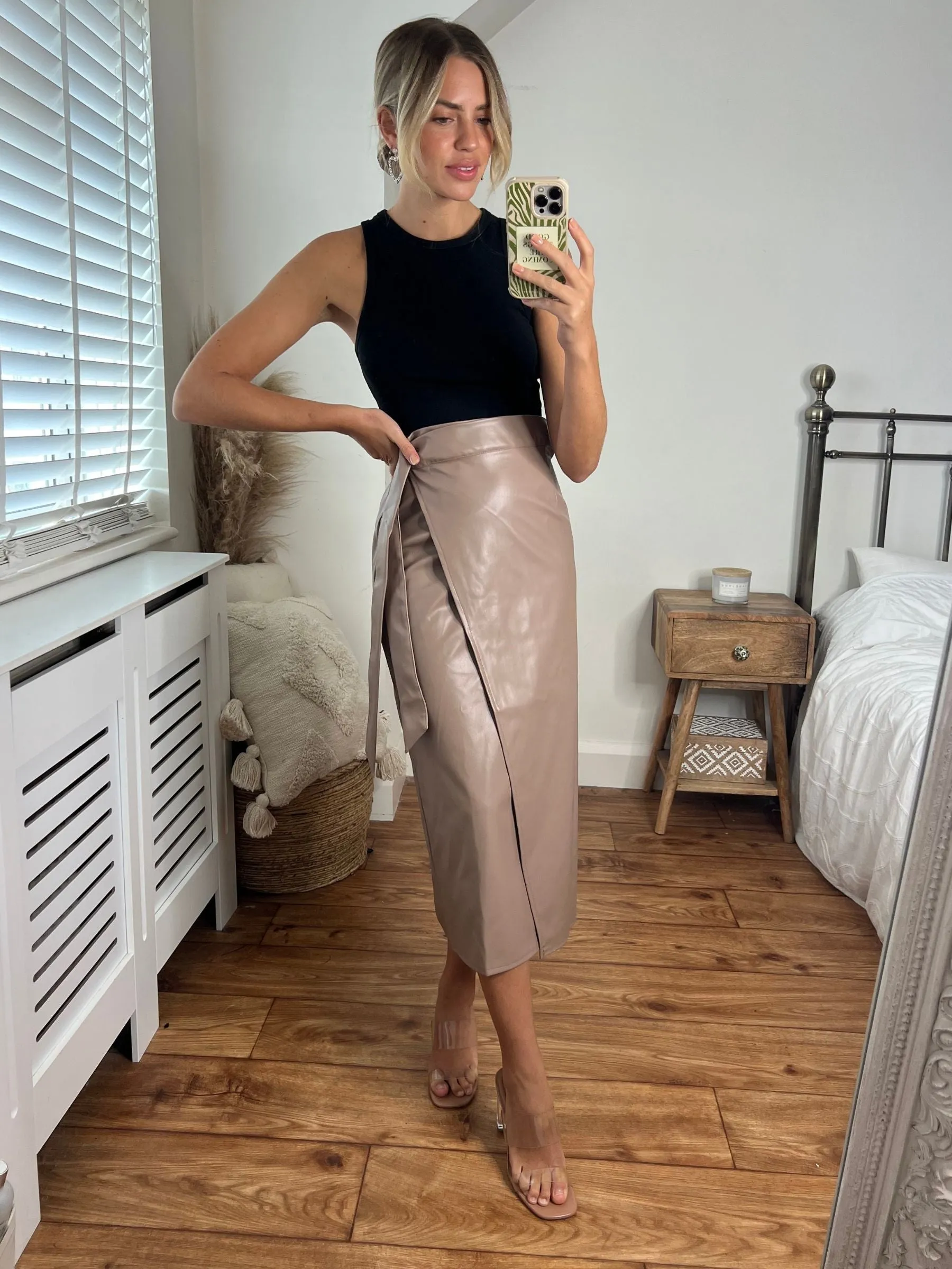 Beau Wrap Midi Skirt / Tan PU