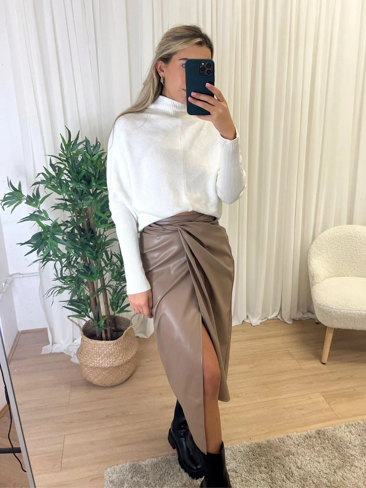 Beau Wrap Midi Skirt / Tan PU